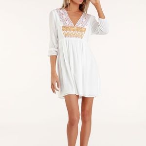 Lulus Sunflower White Embroidered Babydoll Dress